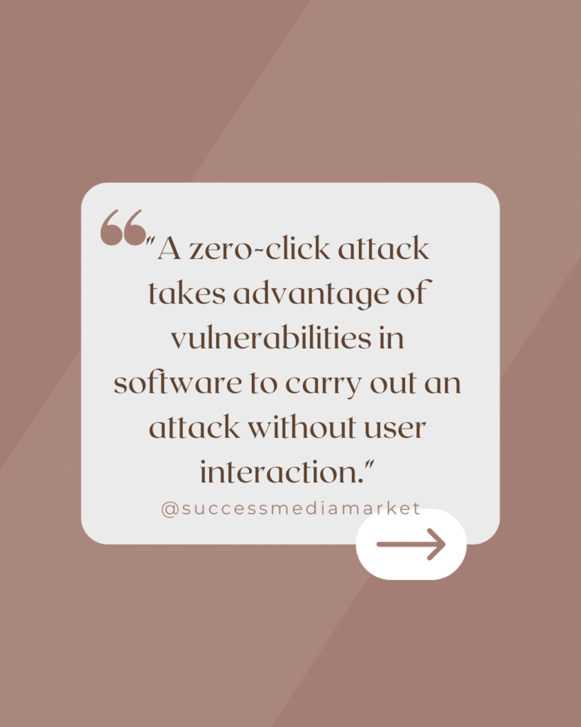 A zero-click attack takes advantage of vulnerabilities in software to carry out an attack without user interaction.
